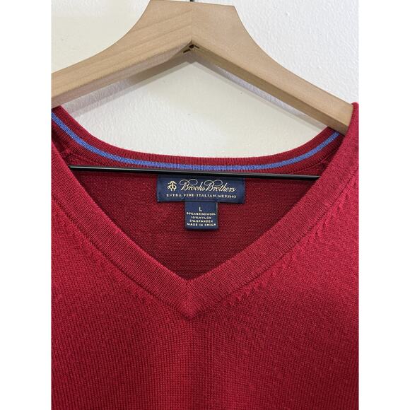Brooks Brothers Merino Wool Preppy Grandpa Sweater L Academia Quiet Luxury Red - Picture 4 of 13